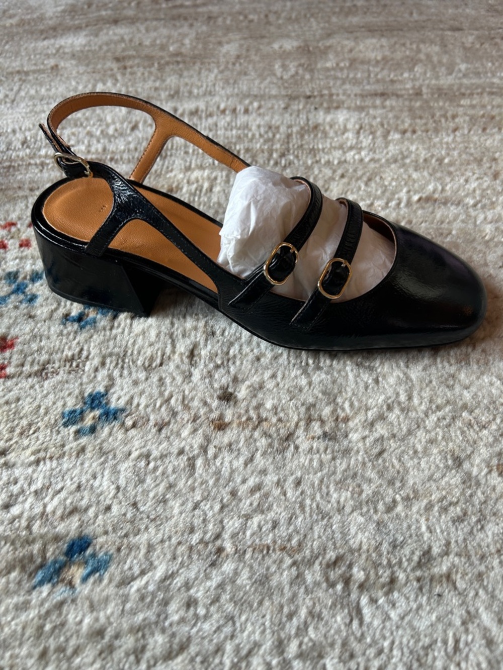 Sezane Paula Babies Black Double-Strap Patent Leather Slingback Heels Sz 37, 6US - Picture 8 of 8